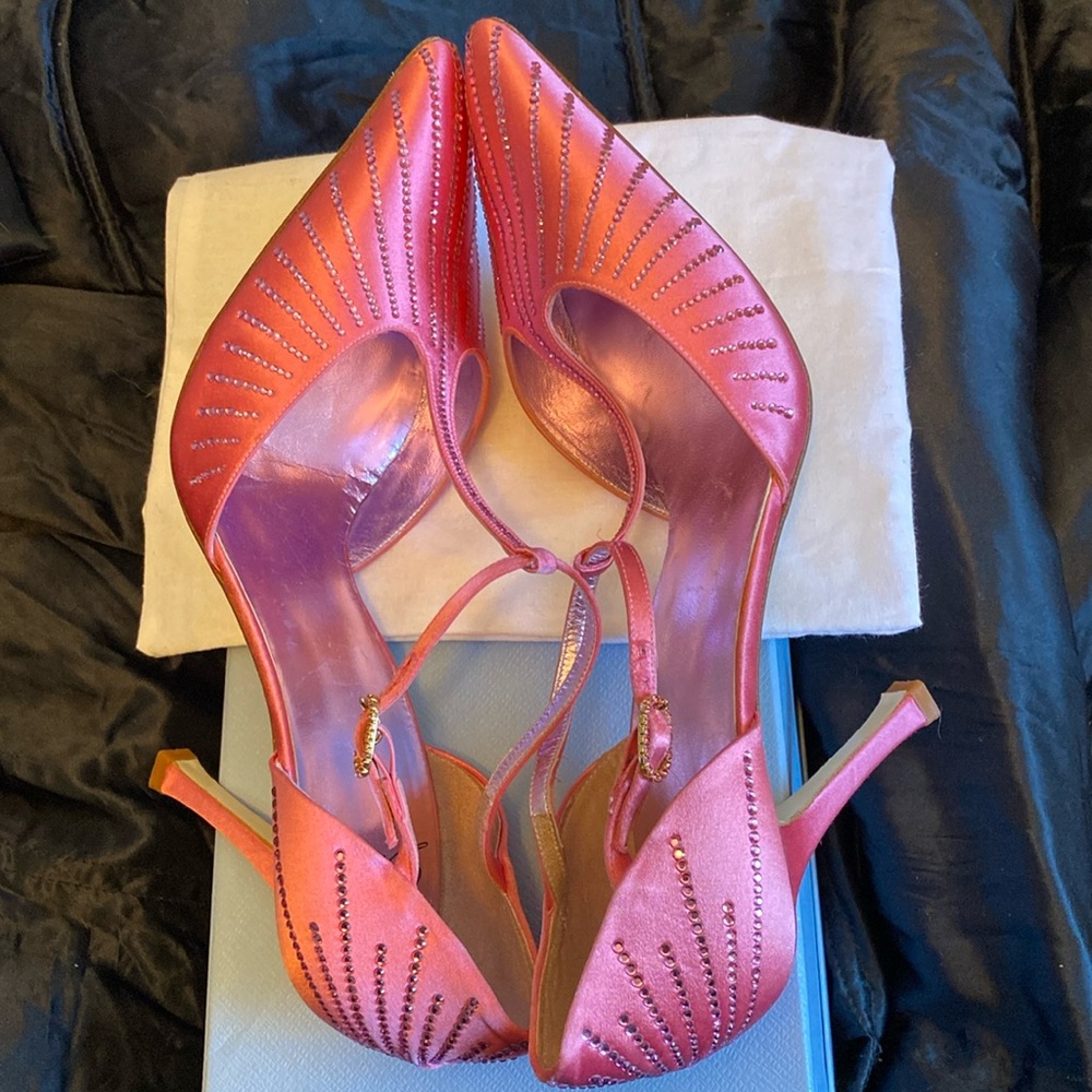 Delman Pink Silk Crystal Shoes New With Tags